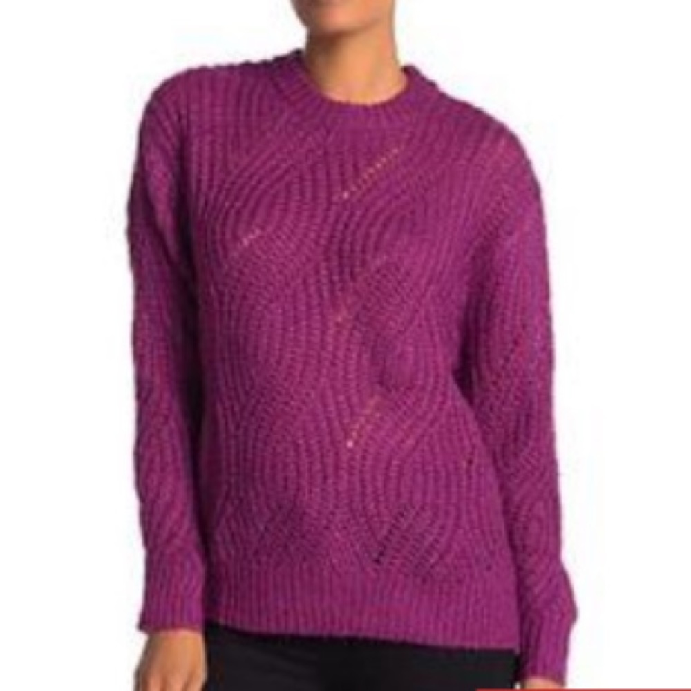 rxb Fuchsia Loose Cable Knit Crew Neck Long Sleeves Pullover Sweater SzSm NWOT